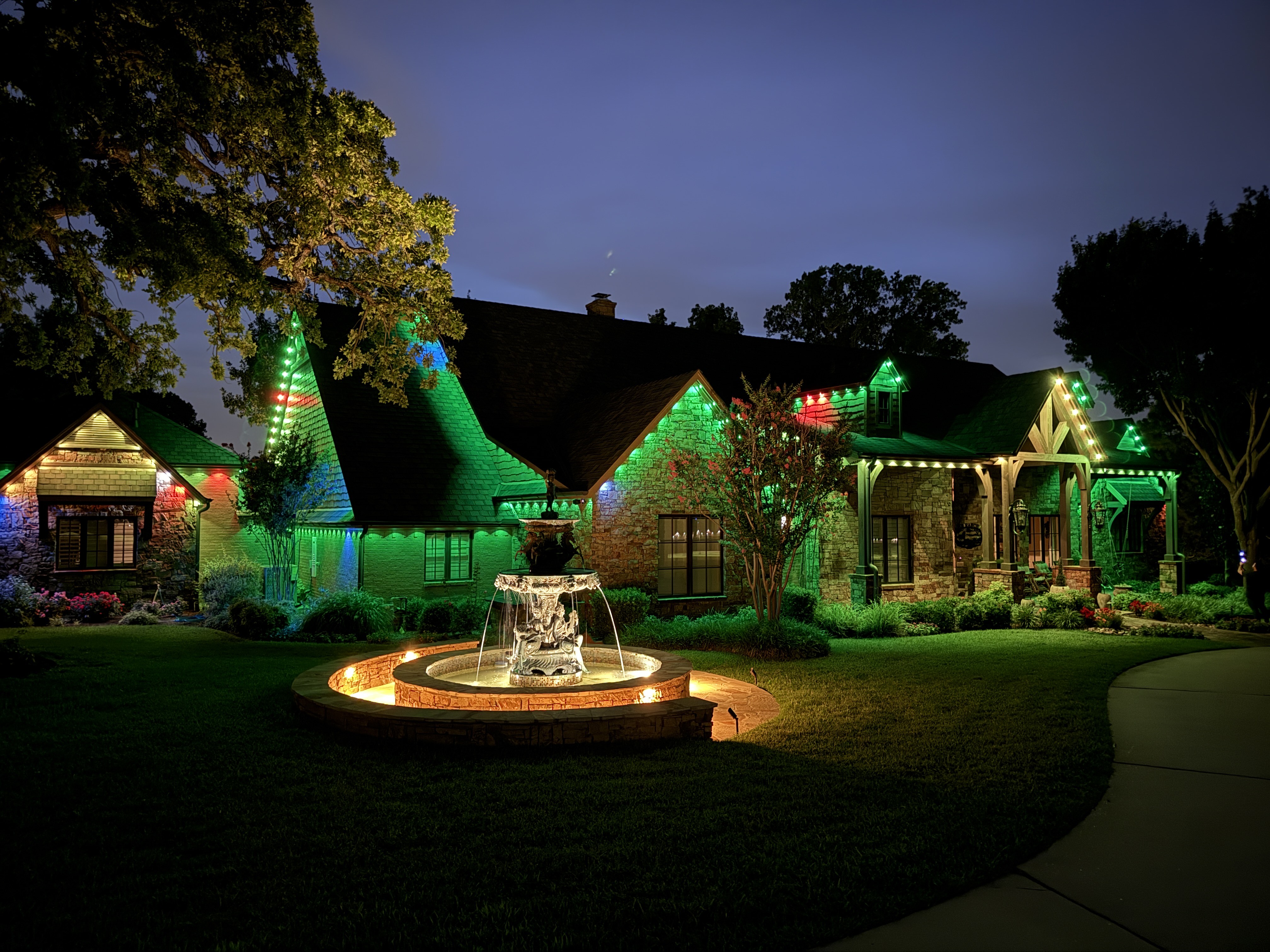 DFW LED Lite bright LED installation illuminating entire property, landscaping, and walkways