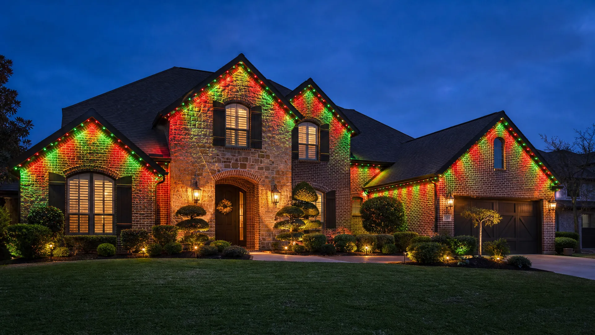 Permanent roofline pixel-LED lighting: Holiday presets