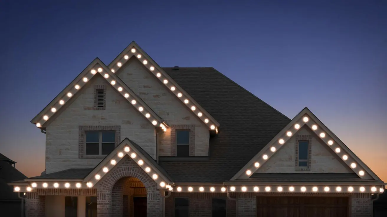 DFW home with permanent LED lighting in warm white — the everyday accent setting most homeowners use 300+ nights per year